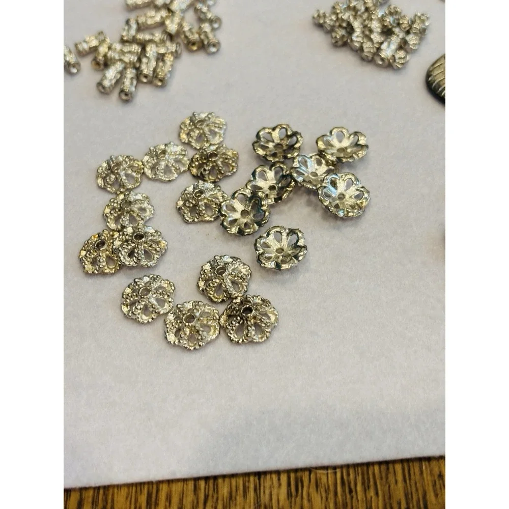 Lot Of Pewter & Other Jewelry Making Supplies Beading Beads Tube Beads Pendants